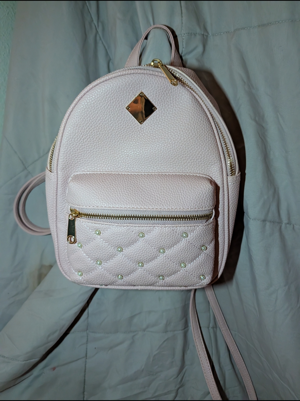 pink pearl‑stud mini backpack | cute + gold hardware | perfect everyday bag